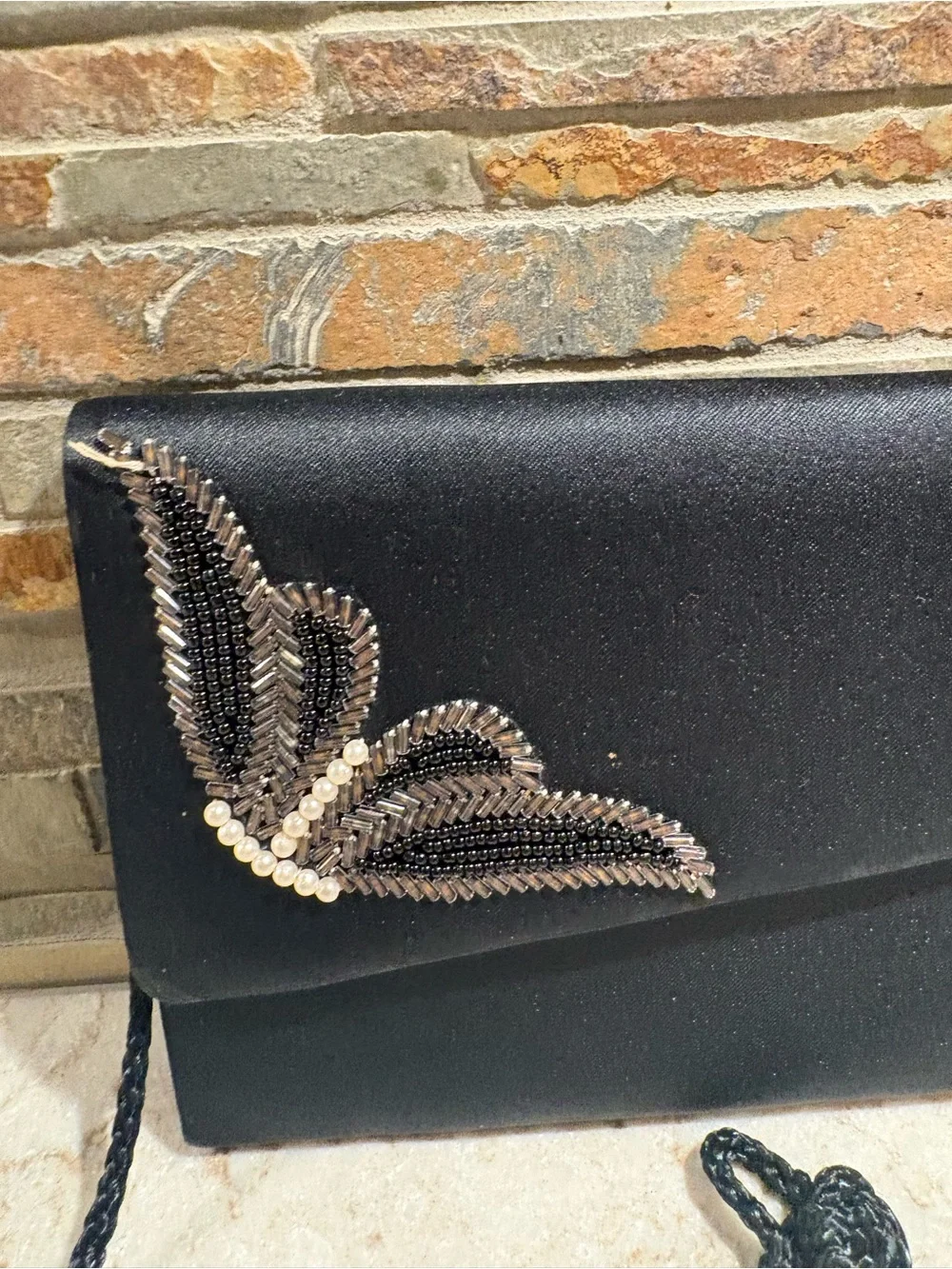 Black Evening Crossbody with Beaded Detail